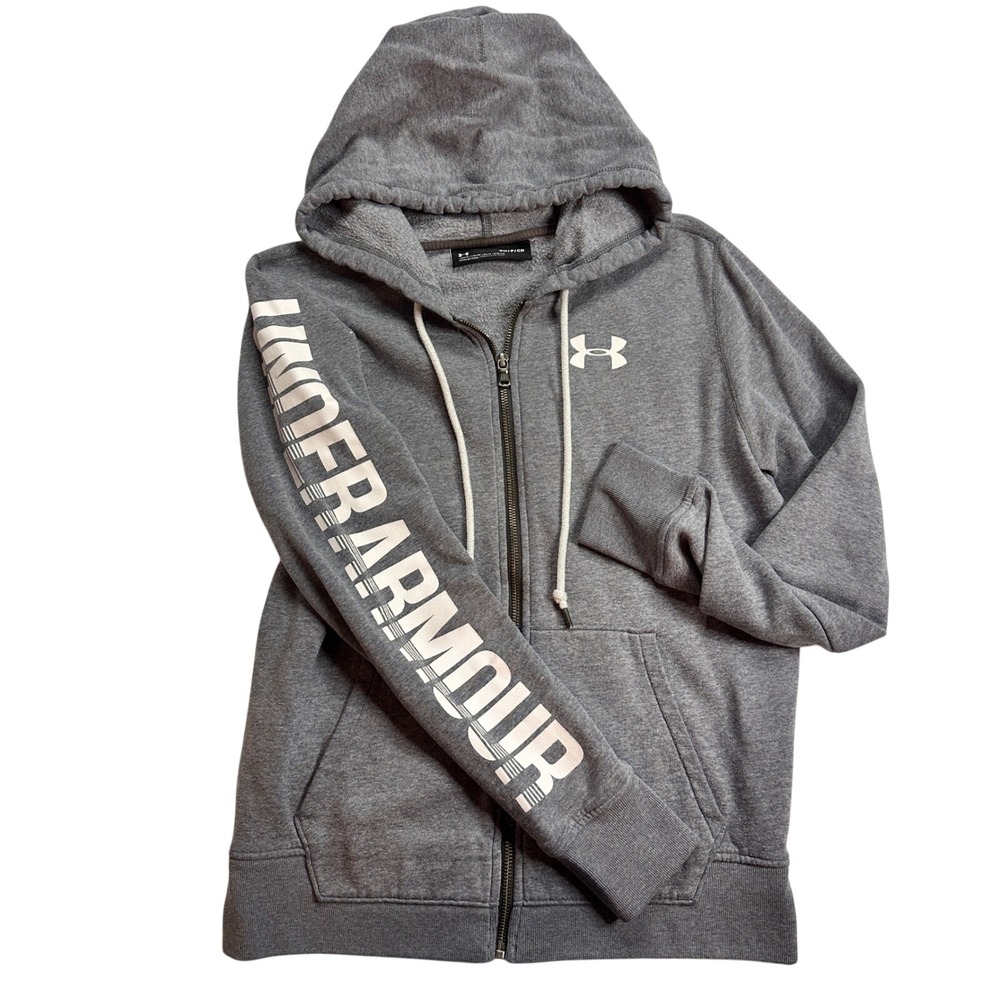 Under Armour‎ Gray Full Zip Hoodie Women's Small Loose Fit Fleece Logo Sleeve